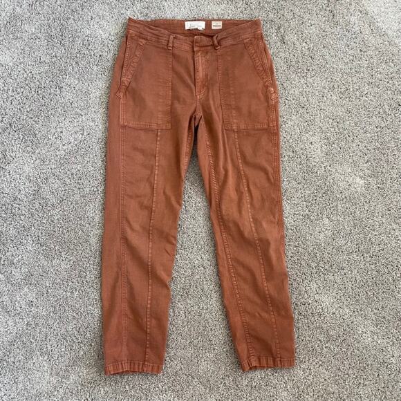 Anthropologie The Wanderer Chino Pants Burn Orange Size 28 Cotton Linen - Picture 1 of 15